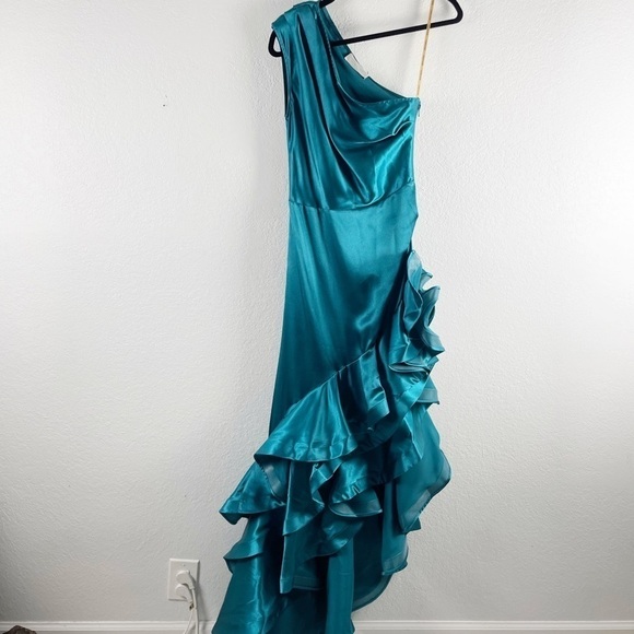 Bronx and Banco Monica Ruffle Asymmetrical Gown in Blue Formal Black Tie Dress - Picture 2 of 12